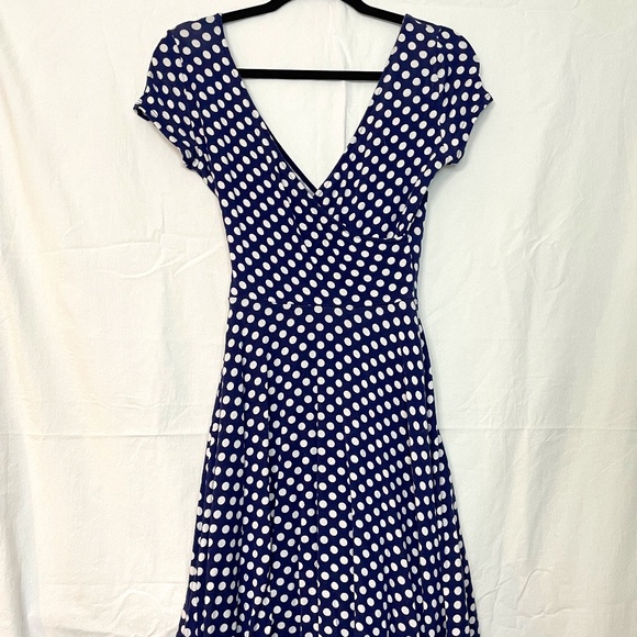 Retro Navy and White Polka Dot Dress - Picture 1 of 7